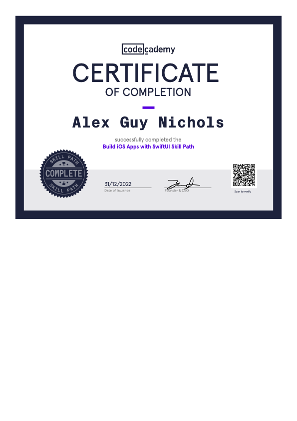 Codecademy Certificate